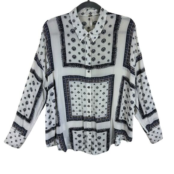 Free People 100% Rayon Collared Long Sleeve Lightweight Button Up Shirt Size S - Picture 1 of 5
